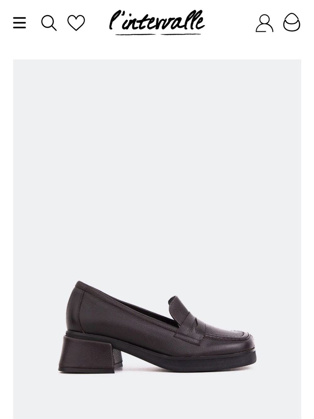 L'INTERVALLE Dark Brown Pebble Leather Block Heel Loafer